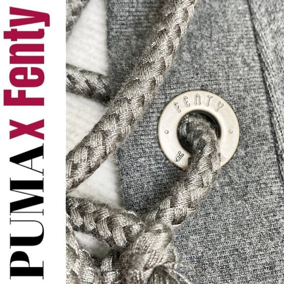 PUMA x FENTY Gray Cropped Oversized Lace Up Rising Sun Hoodie, Size Small - Picture 10 of 12